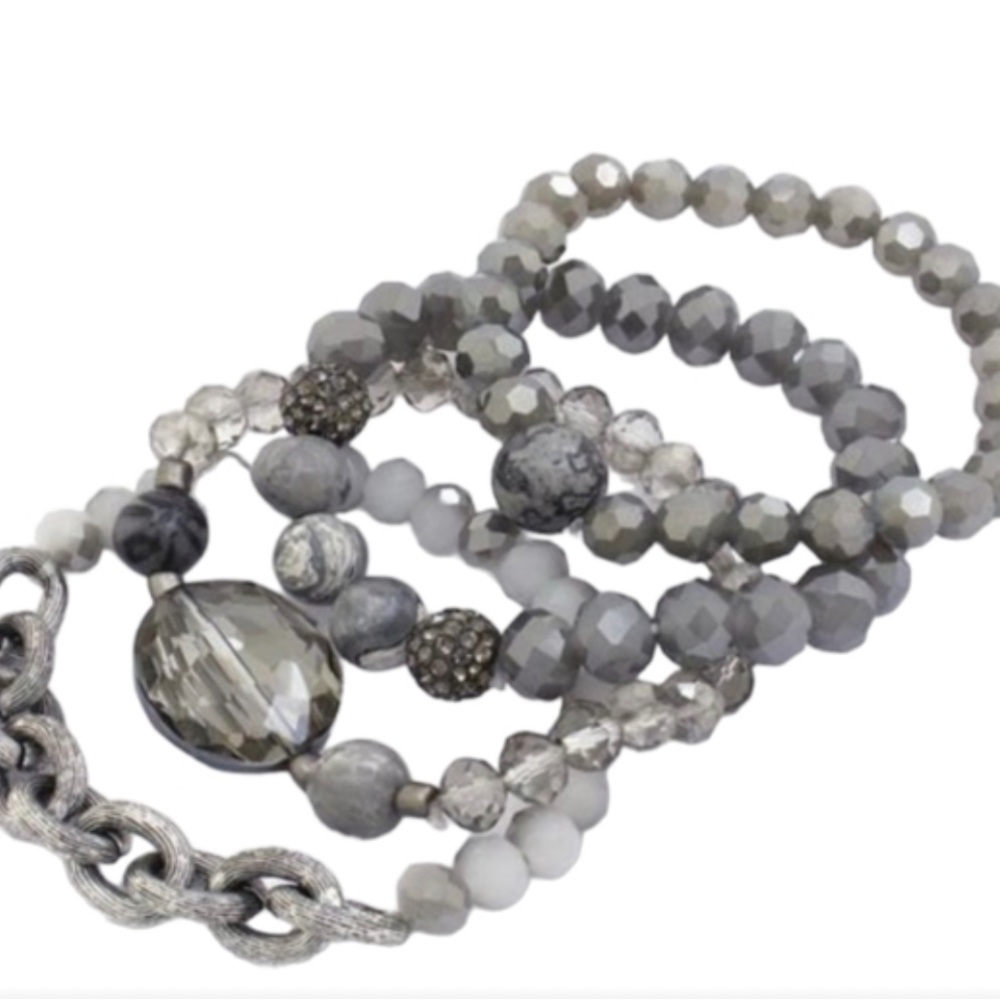 38. Silver Beaded Bracelet Set NWT